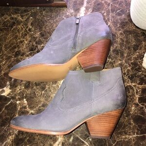 Frye Reina Gray Ankle Booties with Brown Heel